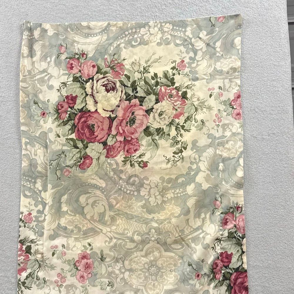 Vintage Floral Bed Pillow Covers Light Blue Pink Roses Elegant Design